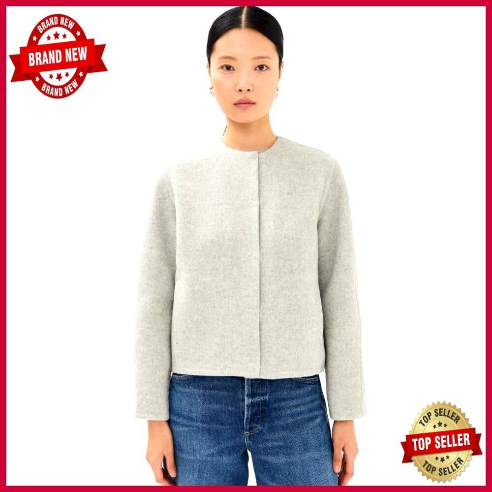 Wool Collarless Jacket with Slant Pockets, Loose Fit, Dry Clean Only